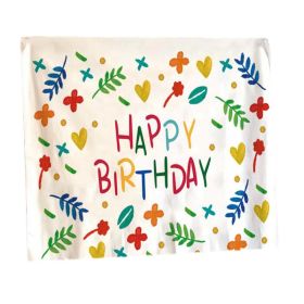 Happy Birthday Tapestry Photo Backdrop Flowers Hanging Blankets Party Decorate Wall Tapestry; 51x59 inch