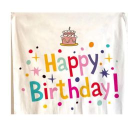 Pink Cake Happy Birthday Tapestry Photo Backdrop Hanging Blankets Party Decorate Wall Tapestry; 51x59 inch