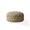 Indoor SAGUARO Blue/Taupe/Camel Tan Round Zipper Pouf - Cover Only - 24in dia x 20in tall