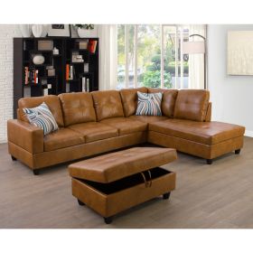 Turmeric Semi Semi PU Synthetic Leather 3-Piece Couch Living Room Sofa Set B