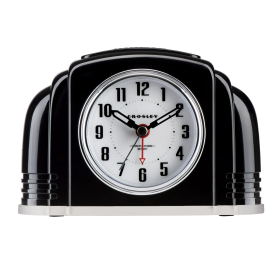 Crosley Black Vintage Art Deco Analog QA Desk or Bedside Alarm Clock, Non-Ticking with Backlight