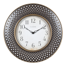 La Crosse Clock 16 Inch Antiqued Brown Lattice Quartz Analog Wall Clock, BBB86507