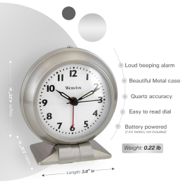 Westclox Silver Metal Analog Alarm Clock - Sleek and Elegant, with Precision Timekeeping