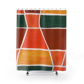 Decorative Fabric Shower Curtain - Waterproof, Orange Green Yellow Boho Pattern