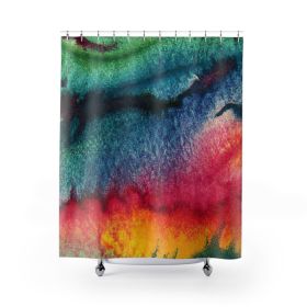Decorative Fabric Shower Curtain - Waterproof, Multicolor Watercolor Abstract Print