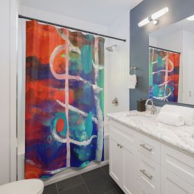 Decorative Fabric Shower Curtain - Waterproof, Multicolor Abstract Expression Pattern