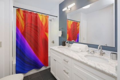 Fabric Shower Curtain, Red And Blue Abstract Print - Sc62788