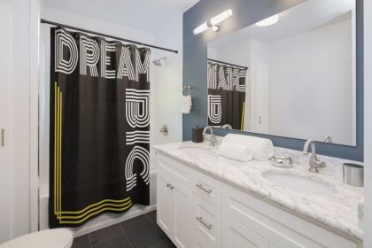 Fabric Shower Curtain - Black, Dream Big Print - Sc23489