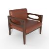 Mid-Century Modern PU Leather Aceent Chair, Solid Wood Upholstered Armchair for Living Room, Bedroom, Lounge, Balcony,Brown