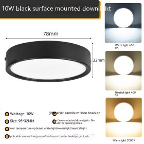 Ultra-thin Household Folding Punch Free Led Surface Mounted Downlight (Option: White Light 6500K-Black 10W)