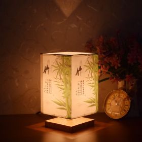 New Chinese Retro Style Bedside Night Light Warm (Option: Bamboo-Remote control-220V US)